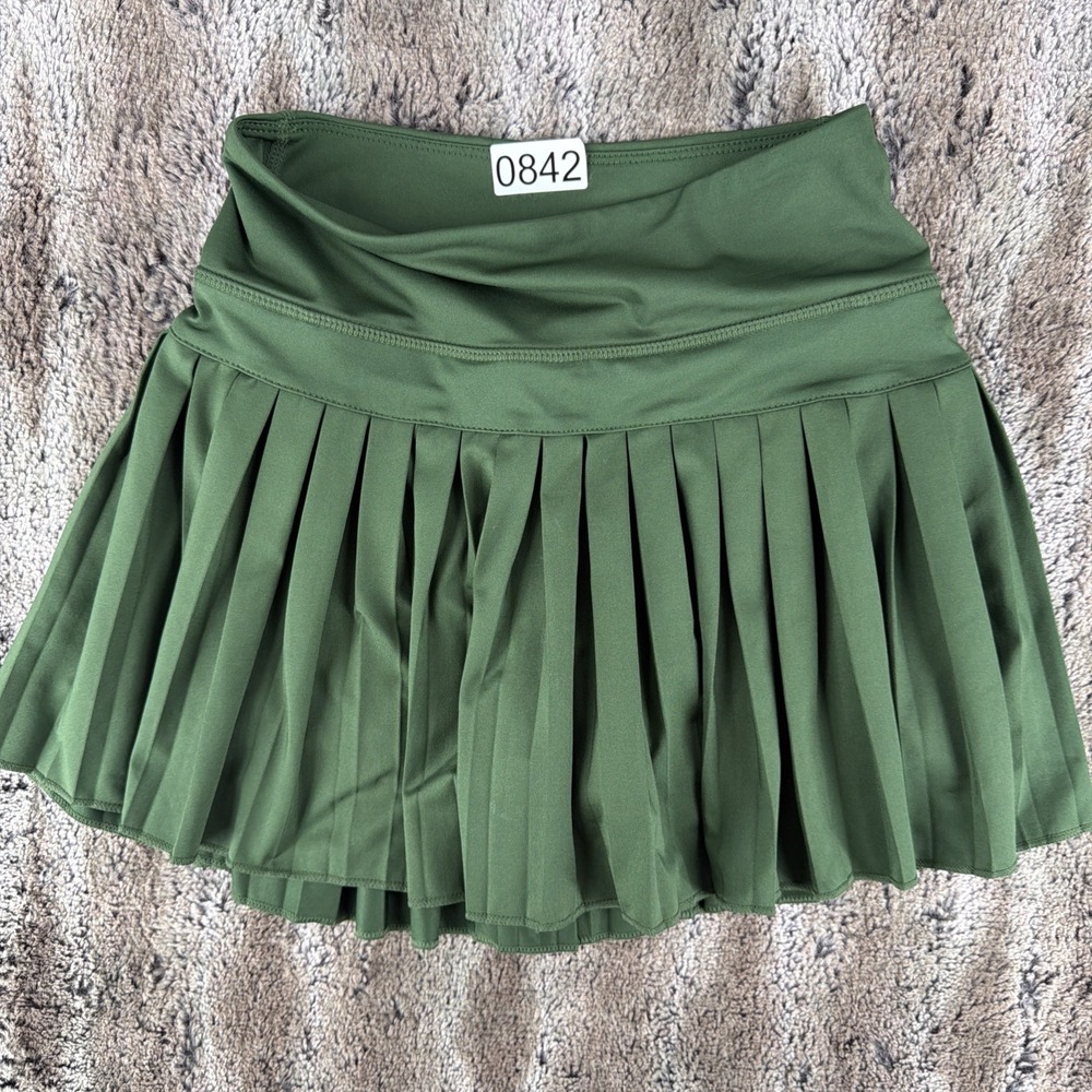 Gold Hinge Pleated Tennis Skirt Pickleball Green Mini Lined Built in Shorts XS